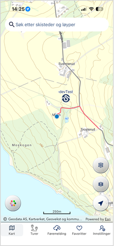 Eksempel på posisjonsvisning i kart.