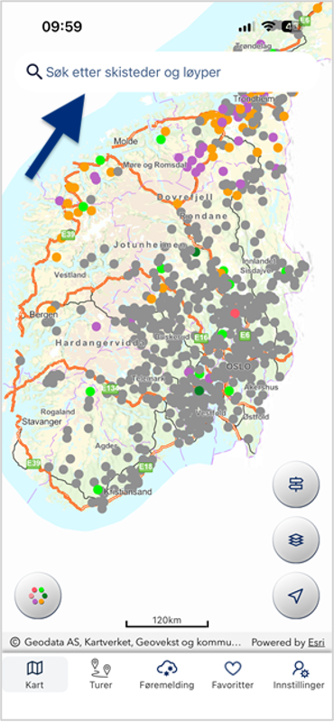 Pil viser søkefelt.