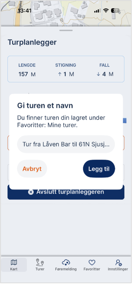 Funksjon for lagring av tur.