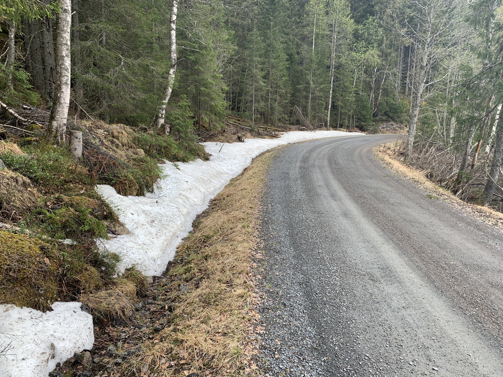 21. mai, og snøen ligger i grøfta ved Kringla