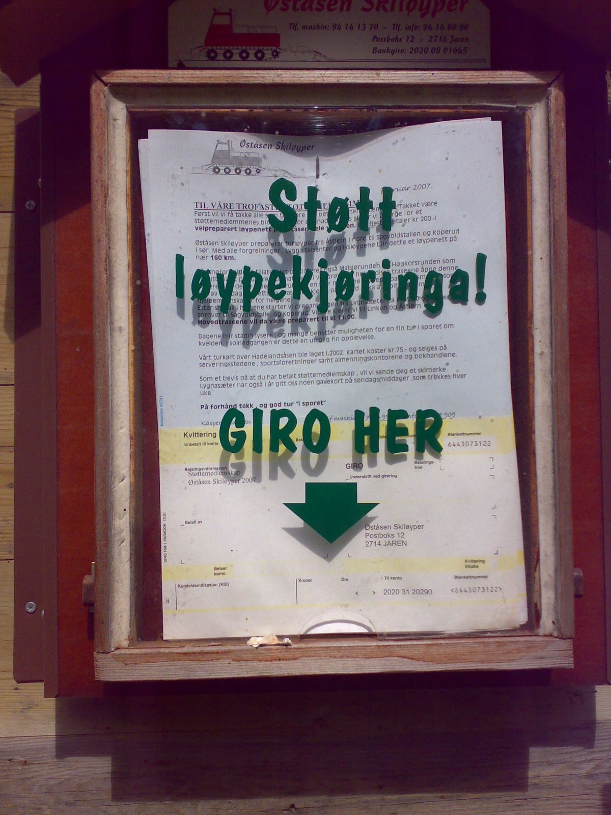 Øståsen skiløyper har satt ut girokasse