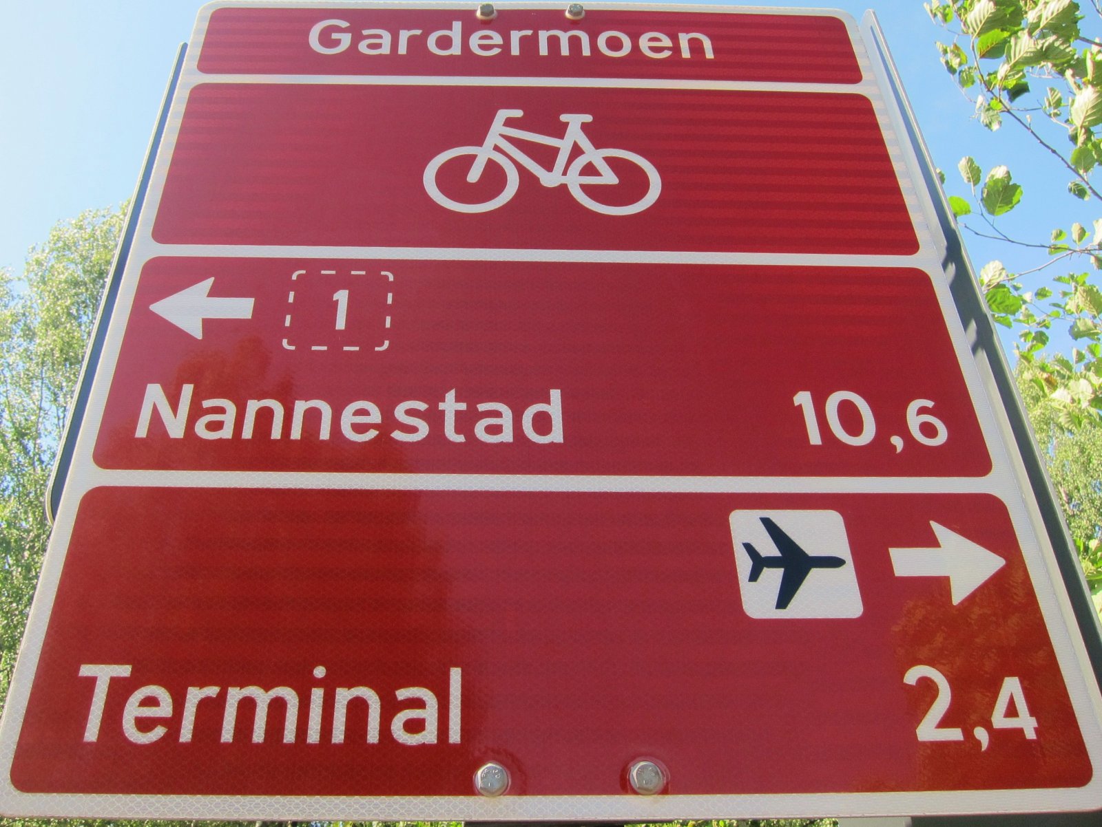 Sykkelskilt på Gardermoen