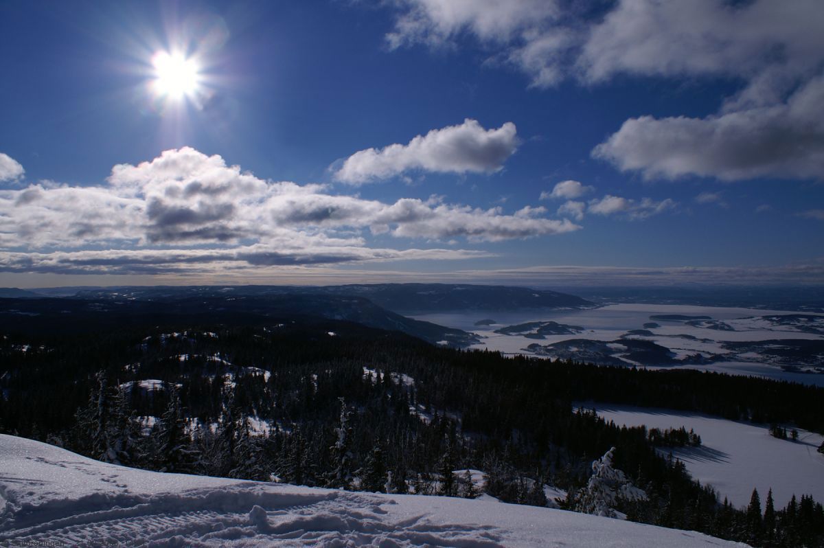 Utsikt mot solen og Tyrifjorden fra Gyrihaugen