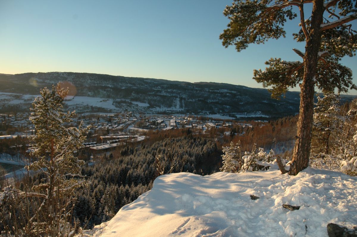 Utsikt vestover fra lysløypeanlegget på Eineåsen